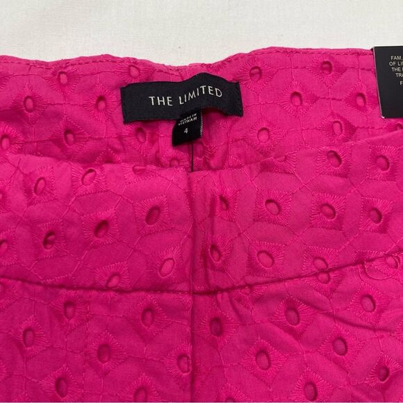 The Limited Tailored Shorts 4 Hot Pink Eyelet 100 Cotton Solid Flat Front NWT - Picture 5 of 11
